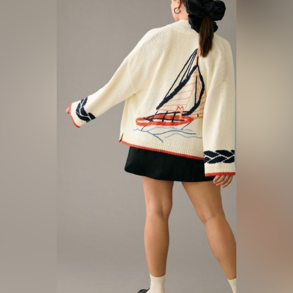 Maeve Nautical Cardigan Sweater - Plus Size 1X